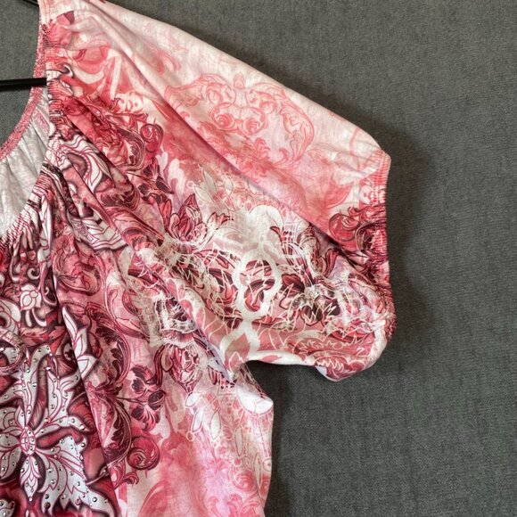 G Collection Pink & White Floral Short Sleeve Blouse Loose Fit Womens Size XXL - Picture 5 of 10